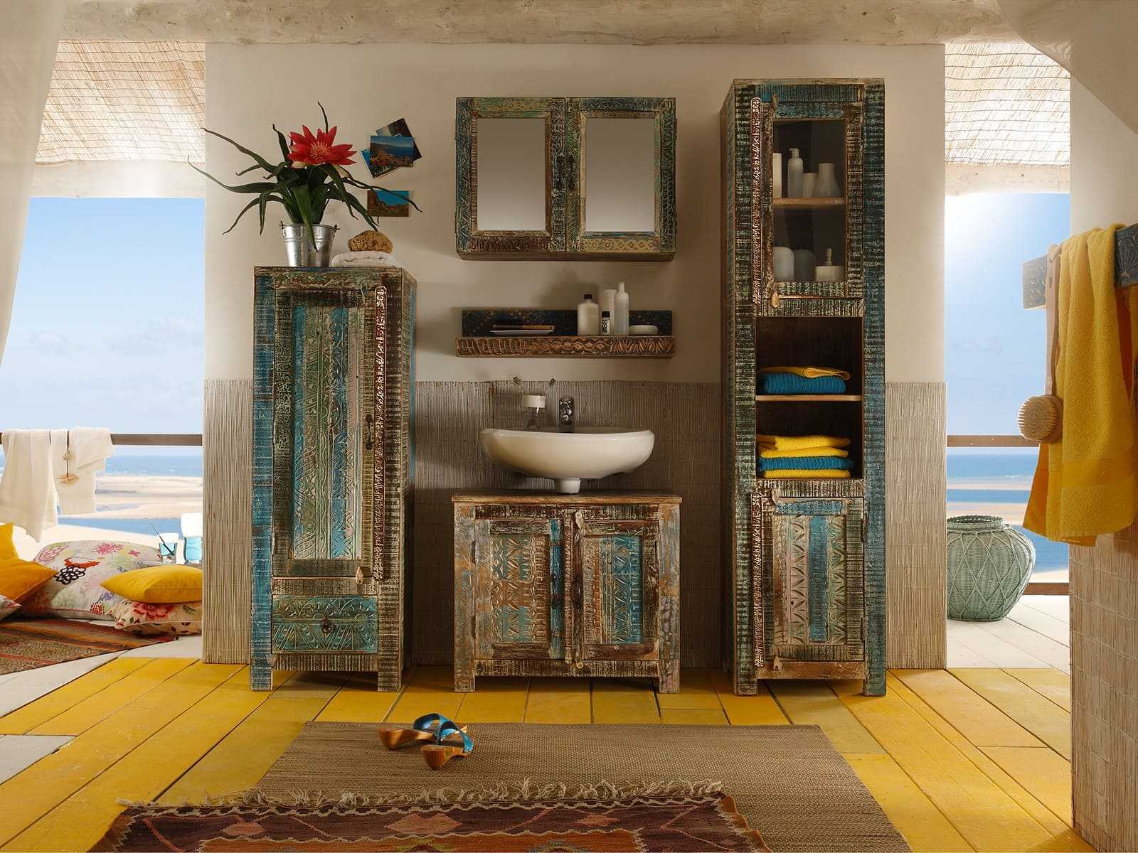 Koupelnový set z masivu, barevný nábytek Oceania